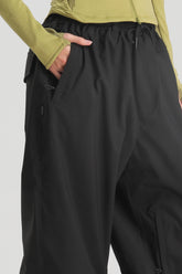 Women's Black Baggy Drawstring Durable Snow Pants